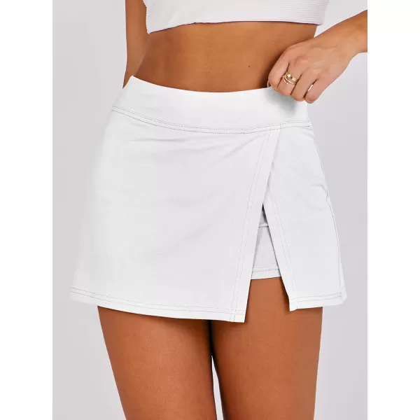 imageANRABESS Womens High Waisted Bodycon Inner Shorts Mini Skirt 2024 Summer Athletic Tennis Workout SkortsWhite