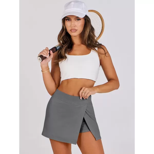 imageANRABESS Womens High Waisted Bodycon Inner Shorts Side Slit Mini Skirt 2024 Summer Athletic Tennis Workout SkortsDeep Gray