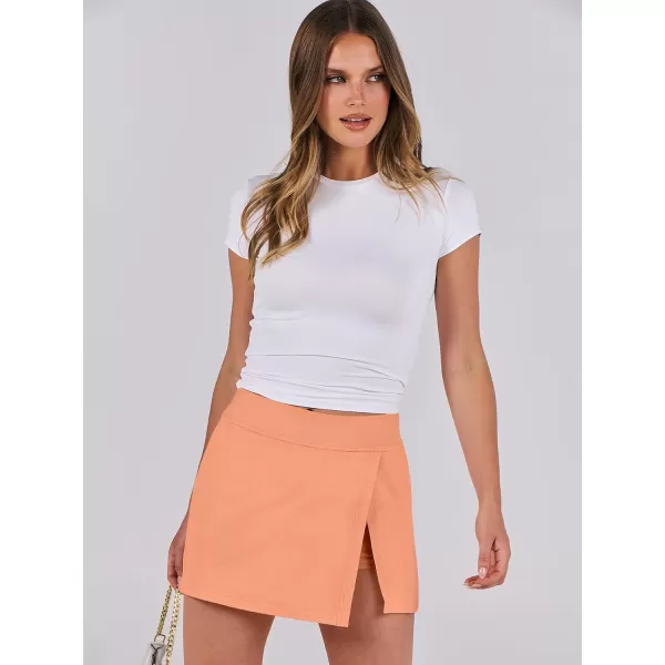 imageANRABESS Womens High Waisted Bodycon Inner Shorts Side Slit Mini Skirt 2024 Summer Athletic Tennis Workout SkortsLight Orange