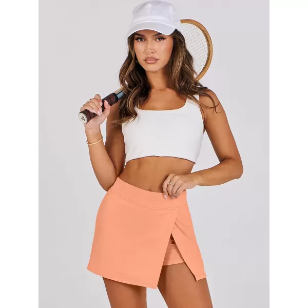 imageANRABESS Womens High Waisted Bodycon Inner Shorts Side Slit Mini Skirt 2024 Summer Athletic Tennis Workout SkortsLight Orange