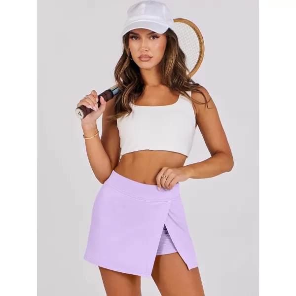 imageANRABESS Womens High Waisted Bodycon Inner Shorts Side Slit Mini Skirt 2024 Summer Athletic Tennis Workout SkortsLight Purple