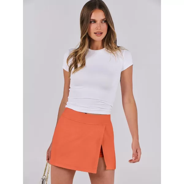 imageANRABESS Womens High Waisted Bodycon Inner Shorts Side Slit Mini Skirt 2024 Summer Athletic Tennis Workout SkortsOrange