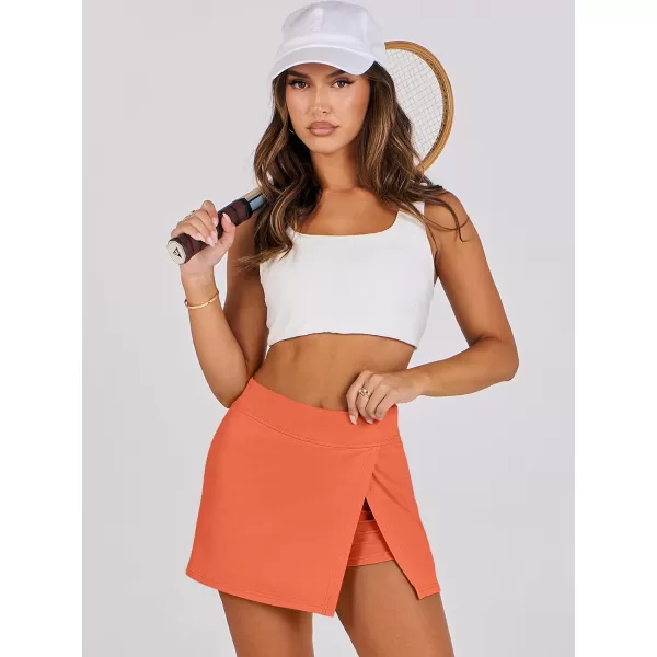imageANRABESS Womens High Waisted Bodycon Inner Shorts Side Slit Mini Skirt 2024 Summer Athletic Tennis Workout SkortsOrange