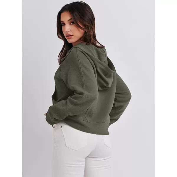imageANRABESS Womens Hoodies Half Zip Long Sleeve Fleece Oversizd Crop Pullover Sweatshirts with Pockets Thumb HoleArmy Green