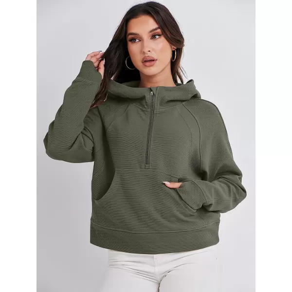 imageANRABESS Womens Hoodies Half Zip Long Sleeve Fleece Oversizd Crop Pullover Sweatshirts with Pockets Thumb HoleArmy Green