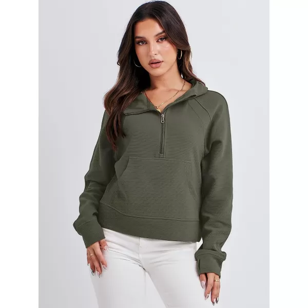 imageANRABESS Womens Hoodies Half Zip Long Sleeve Fleece Oversizd Crop Pullover Sweatshirts with Pockets Thumb HoleArmy Green