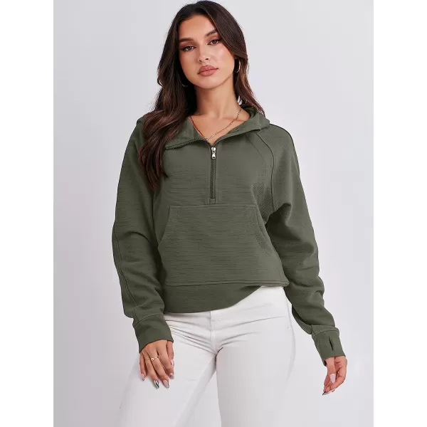 imageANRABESS Womens Hoodies Half Zip Long Sleeve Fleece Oversizd Crop Pullover Sweatshirts with Pockets Thumb HoleArmy Green