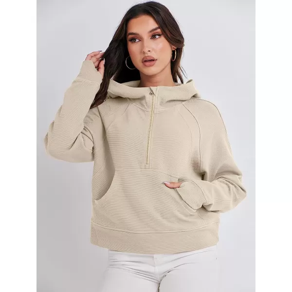 imageANRABESS Womens Hoodies Half Zip Long Sleeve Fleece Oversizd Crop Pullover Sweatshirts with Pockets Thumb HoleBeige