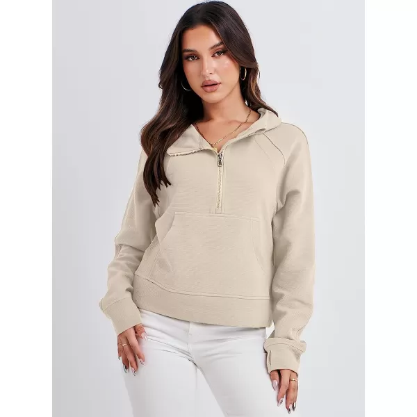imageANRABESS Womens Hoodies Half Zip Long Sleeve Fleece Oversizd Crop Pullover Sweatshirts with Pockets Thumb HoleBeige