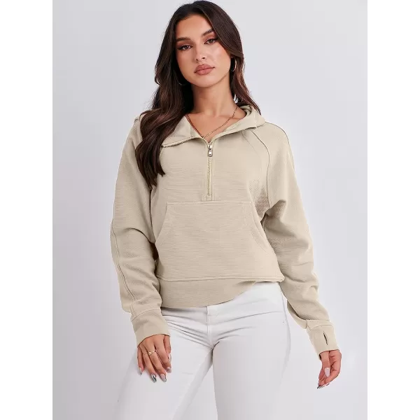 imageANRABESS Womens Hoodies Half Zip Long Sleeve Fleece Oversizd Crop Pullover Sweatshirts with Pockets Thumb HoleBeige