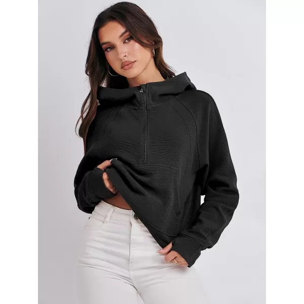 imageANRABESS Womens Hoodies Half Zip Long Sleeve Fleece Oversizd Crop Pullover Sweatshirts with Pockets Thumb HoleBlack