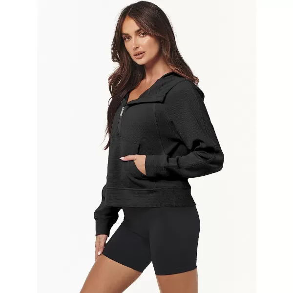 imageANRABESS Womens Hoodies Half Zip Long Sleeve Fleece Oversizd Crop Pullover Sweatshirts with Pockets Thumb HoleBlack