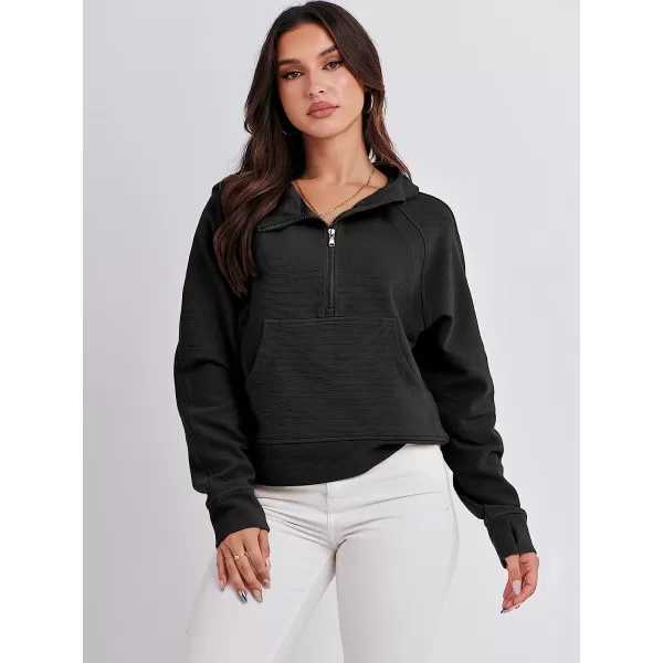imageANRABESS Womens Hoodies Half Zip Long Sleeve Fleece Oversizd Crop Pullover Sweatshirts with Pockets Thumb HoleBlack