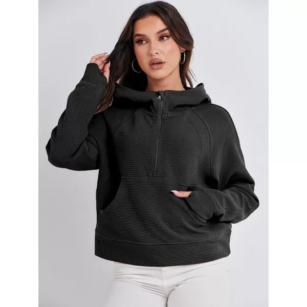 imageANRABESS Womens Hoodies Half Zip Long Sleeve Fleece Oversizd Crop Pullover Sweatshirts with Pockets Thumb HoleBlack