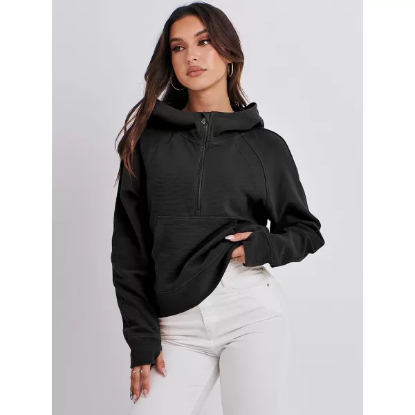 imageANRABESS Womens Hoodies Half Zip Long Sleeve Fleece Oversizd Crop Pullover Sweatshirts with Pockets Thumb HoleBlack