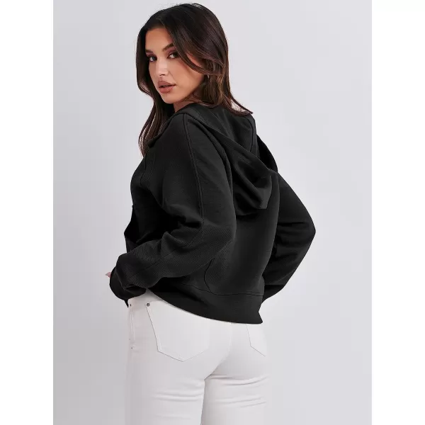 imageANRABESS Womens Hoodies Half Zip Long Sleeve Fleece Oversizd Crop Pullover Sweatshirts with Pockets Thumb HoleBlack