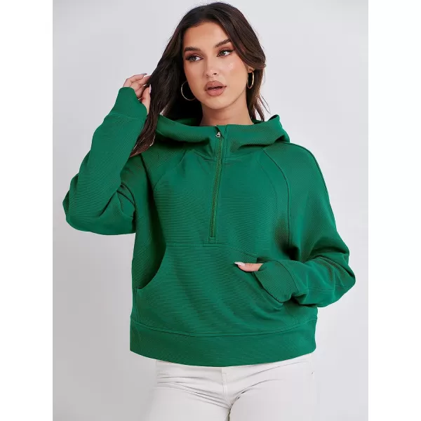 imageANRABESS Womens Hoodies Half Zip Long Sleeve Fleece Oversizd Crop Pullover Sweatshirts with Pockets Thumb HoleGrass