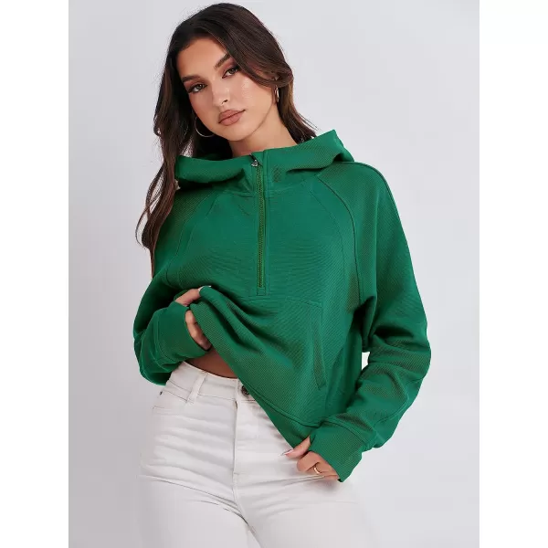 imageANRABESS Womens Hoodies Half Zip Long Sleeve Fleece Oversizd Crop Pullover Sweatshirts with Pockets Thumb HoleGrass