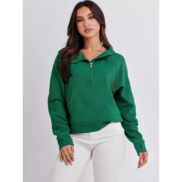 imageANRABESS Womens Hoodies Half Zip Long Sleeve Fleece Oversizd Crop Pullover Sweatshirts with Pockets Thumb HoleGrass