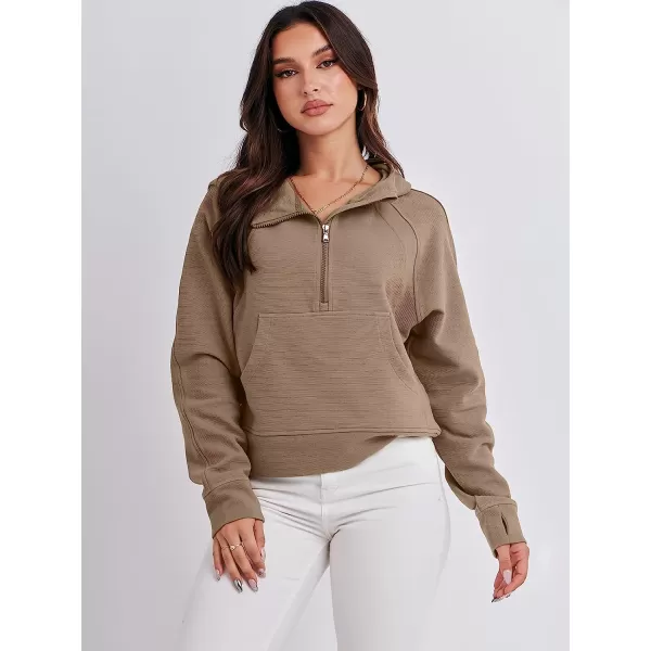 imageANRABESS Womens Hoodies Half Zip Long Sleeve Fleece Oversizd Crop Pullover Sweatshirts with Pockets Thumb HoleKhaki