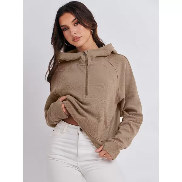 imageANRABESS Womens Hoodies Half Zip Long Sleeve Fleece Oversizd Crop Pullover Sweatshirts with Pockets Thumb HoleKhaki