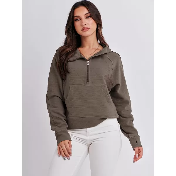 imageANRABESS Womens Hoodies Half Zip Long Sleeve Fleece Oversizd Crop Pullover Sweatshirts with Pockets Thumb HoleLight Brown