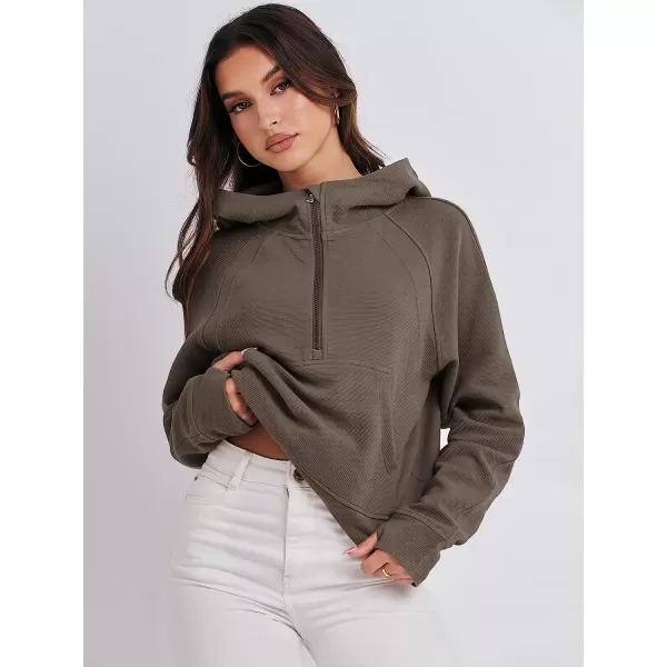 imageANRABESS Womens Hoodies Half Zip Long Sleeve Fleece Oversizd Crop Pullover Sweatshirts with Pockets Thumb HoleLight Brown