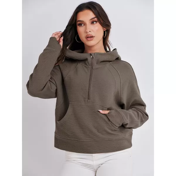 imageANRABESS Womens Hoodies Half Zip Long Sleeve Fleece Oversizd Crop Pullover Sweatshirts with Pockets Thumb HoleLight Brown