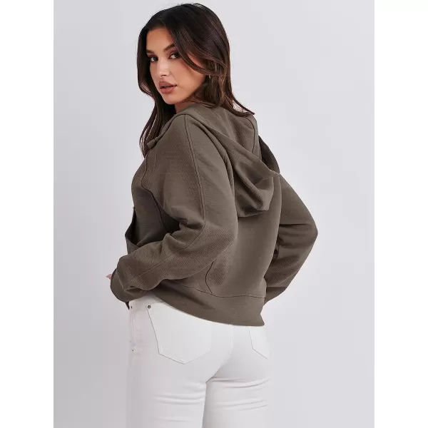 imageANRABESS Womens Hoodies Half Zip Long Sleeve Fleece Oversizd Crop Pullover Sweatshirts with Pockets Thumb HoleLight Brown