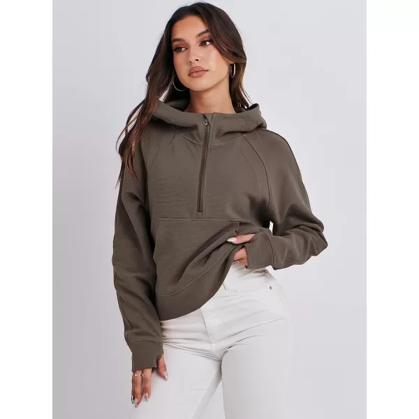 imageANRABESS Womens Hoodies Half Zip Long Sleeve Fleece Oversizd Crop Pullover Sweatshirts with Pockets Thumb HoleLight Brown