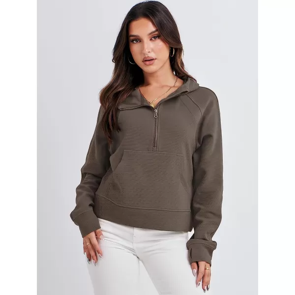 imageANRABESS Womens Hoodies Half Zip Long Sleeve Fleece Oversizd Crop Pullover Sweatshirts with Pockets Thumb HoleLight Brown
