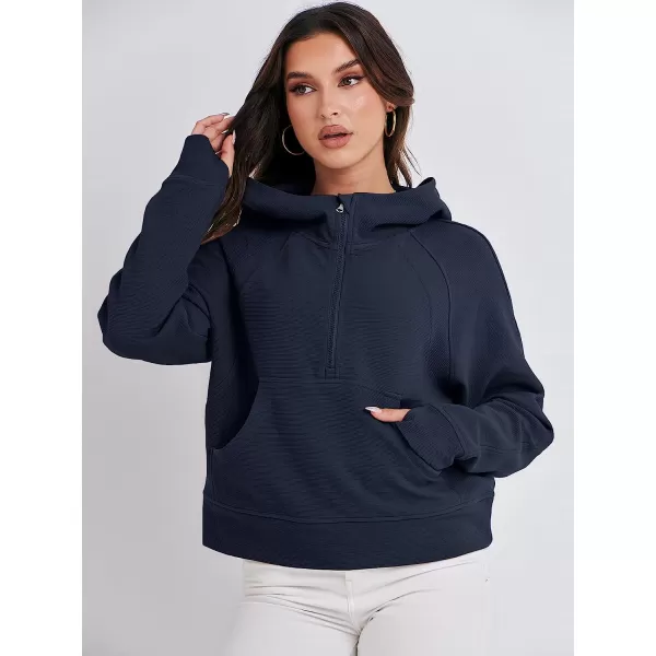 imageANRABESS Womens Hoodies Half Zip Long Sleeve Fleece Oversizd Crop Pullover Sweatshirts with Pockets Thumb HoleNavy Blue