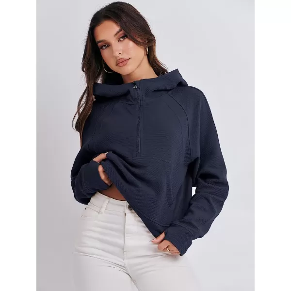 imageANRABESS Womens Hoodies Half Zip Long Sleeve Fleece Oversizd Crop Pullover Sweatshirts with Pockets Thumb HoleNavy Blue
