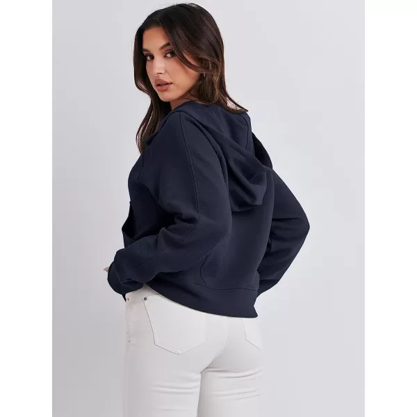 imageANRABESS Womens Hoodies Half Zip Long Sleeve Fleece Oversizd Crop Pullover Sweatshirts with Pockets Thumb HoleNavy Blue