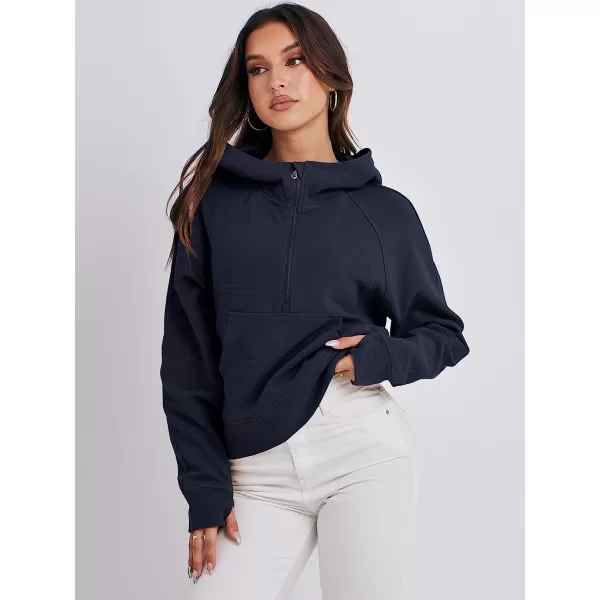 imageANRABESS Womens Hoodies Half Zip Long Sleeve Fleece Oversizd Crop Pullover Sweatshirts with Pockets Thumb HoleNavy Blue