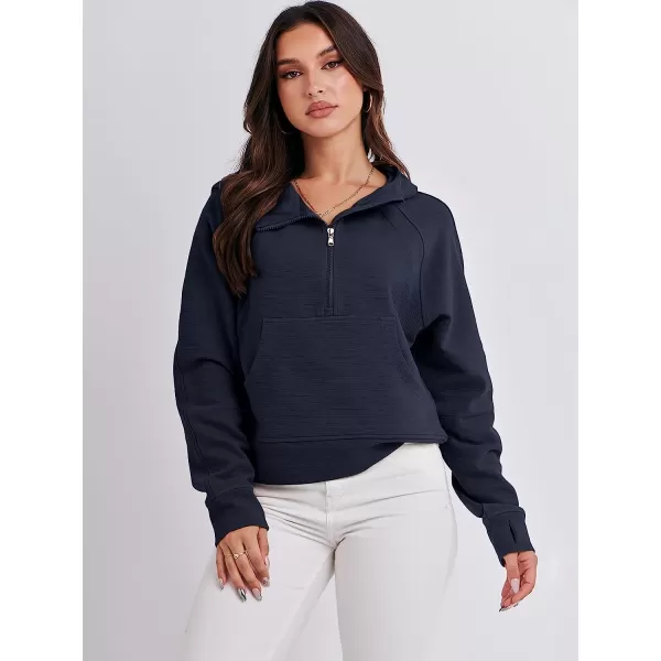 imageANRABESS Womens Hoodies Half Zip Long Sleeve Fleece Oversizd Crop Pullover Sweatshirts with Pockets Thumb HoleNavy Blue