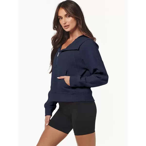 imageANRABESS Womens Hoodies Half Zip Long Sleeve Fleece Oversizd Crop Pullover Sweatshirts with Pockets Thumb HoleNavy Blue