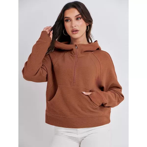 imageANRABESS Womens Hoodies Half Zip Long Sleeve Fleece Oversizd Crop Pullover Sweatshirts with Pockets Thumb HoleRust