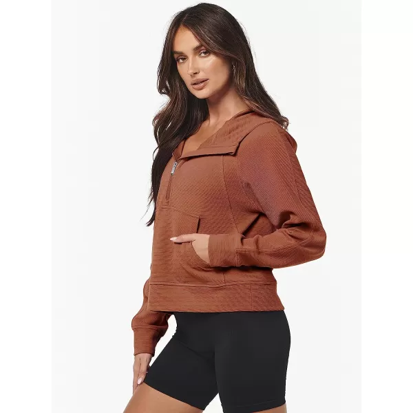 imageANRABESS Womens Hoodies Half Zip Long Sleeve Fleece Oversizd Crop Pullover Sweatshirts with Pockets Thumb HoleRust