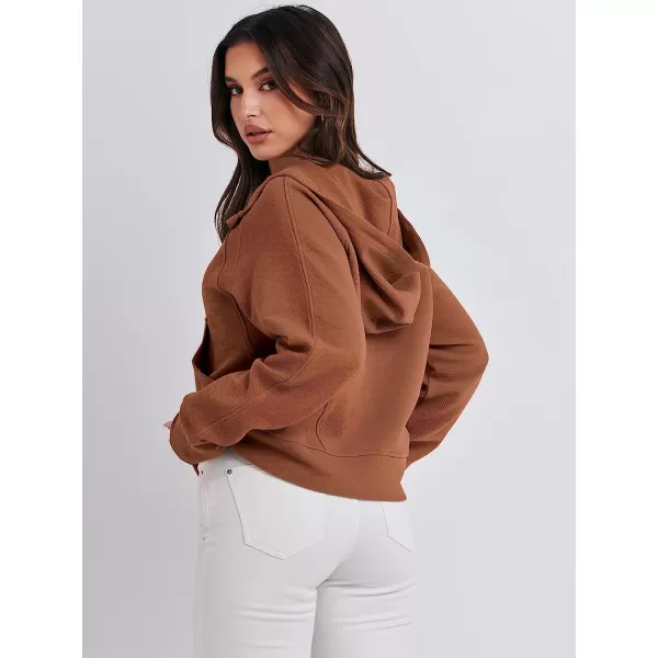 imageANRABESS Womens Hoodies Half Zip Long Sleeve Fleece Oversizd Crop Pullover Sweatshirts with Pockets Thumb HoleRust