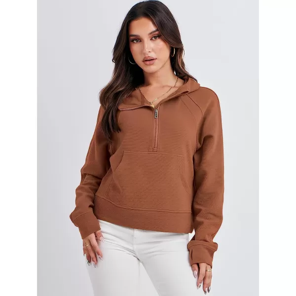 imageANRABESS Womens Hoodies Half Zip Long Sleeve Fleece Oversizd Crop Pullover Sweatshirts with Pockets Thumb HoleRust