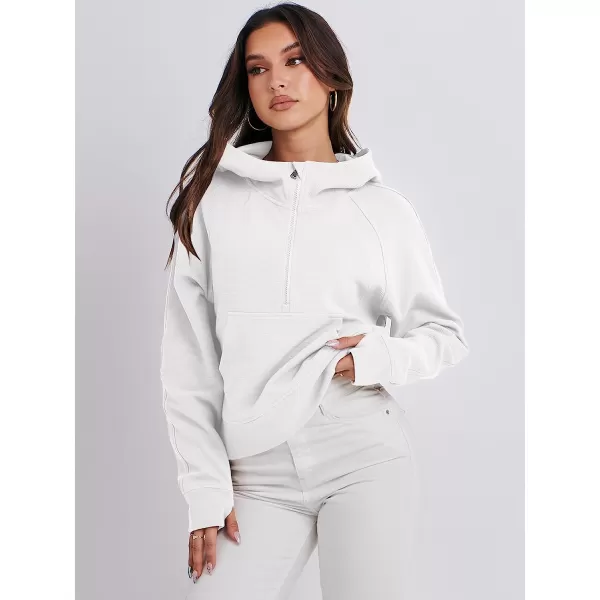 imageANRABESS Womens Hoodies Half Zip Long Sleeve Fleece Oversizd Crop Pullover Sweatshirts with Pockets Thumb HoleWhite