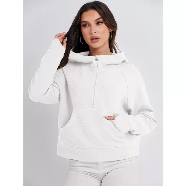 imageANRABESS Womens Hoodies Half Zip Long Sleeve Fleece Oversizd Crop Pullover Sweatshirts with Pockets Thumb HoleWhite