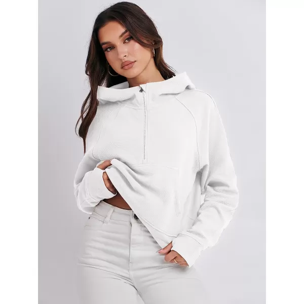 imageANRABESS Womens Hoodies Half Zip Long Sleeve Fleece Oversizd Crop Pullover Sweatshirts with Pockets Thumb HoleWhite