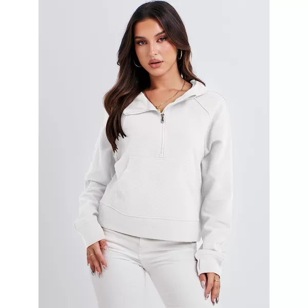 imageANRABESS Womens Hoodies Half Zip Long Sleeve Fleece Oversizd Crop Pullover Sweatshirts with Pockets Thumb HoleWhite