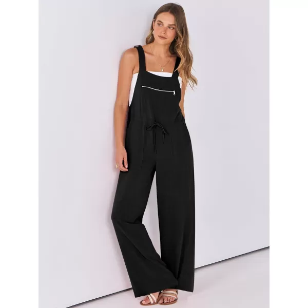 imageANRABESS Womens Jumpsuits Overalls Wide Leg Casual Summer Outfits Loose Sleeveless Straps Linen Bib Overall Rompers JumpersBlack