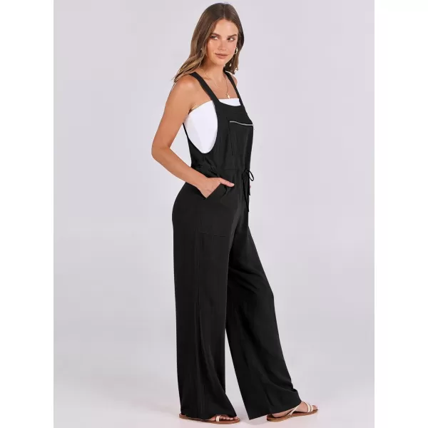 imageANRABESS Womens Jumpsuits Overalls Wide Leg Casual Summer Outfits Loose Sleeveless Straps Linen Bib Overall Rompers JumpersBlack
