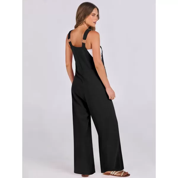 imageANRABESS Womens Jumpsuits Overalls Wide Leg Casual Summer Outfits Loose Sleeveless Straps Linen Bib Overall Rompers JumpersBlack
