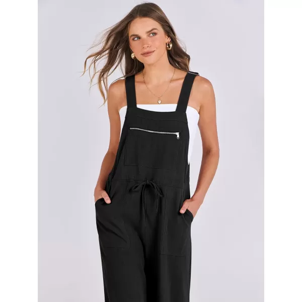 imageANRABESS Womens Jumpsuits Overalls Wide Leg Casual Summer Outfits Loose Sleeveless Straps Linen Bib Overall Rompers JumpersBlack