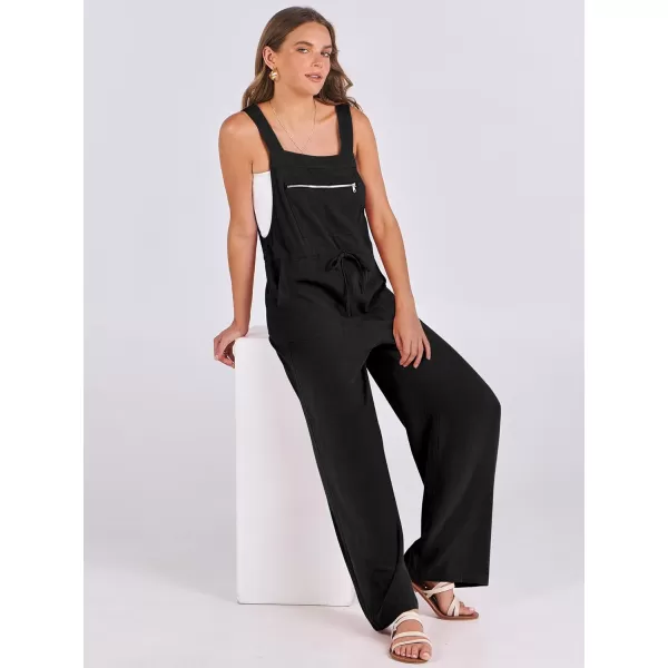 imageANRABESS Womens Jumpsuits Overalls Wide Leg Casual Summer Outfits Loose Sleeveless Straps Linen Bib Overall Rompers JumpersBlack